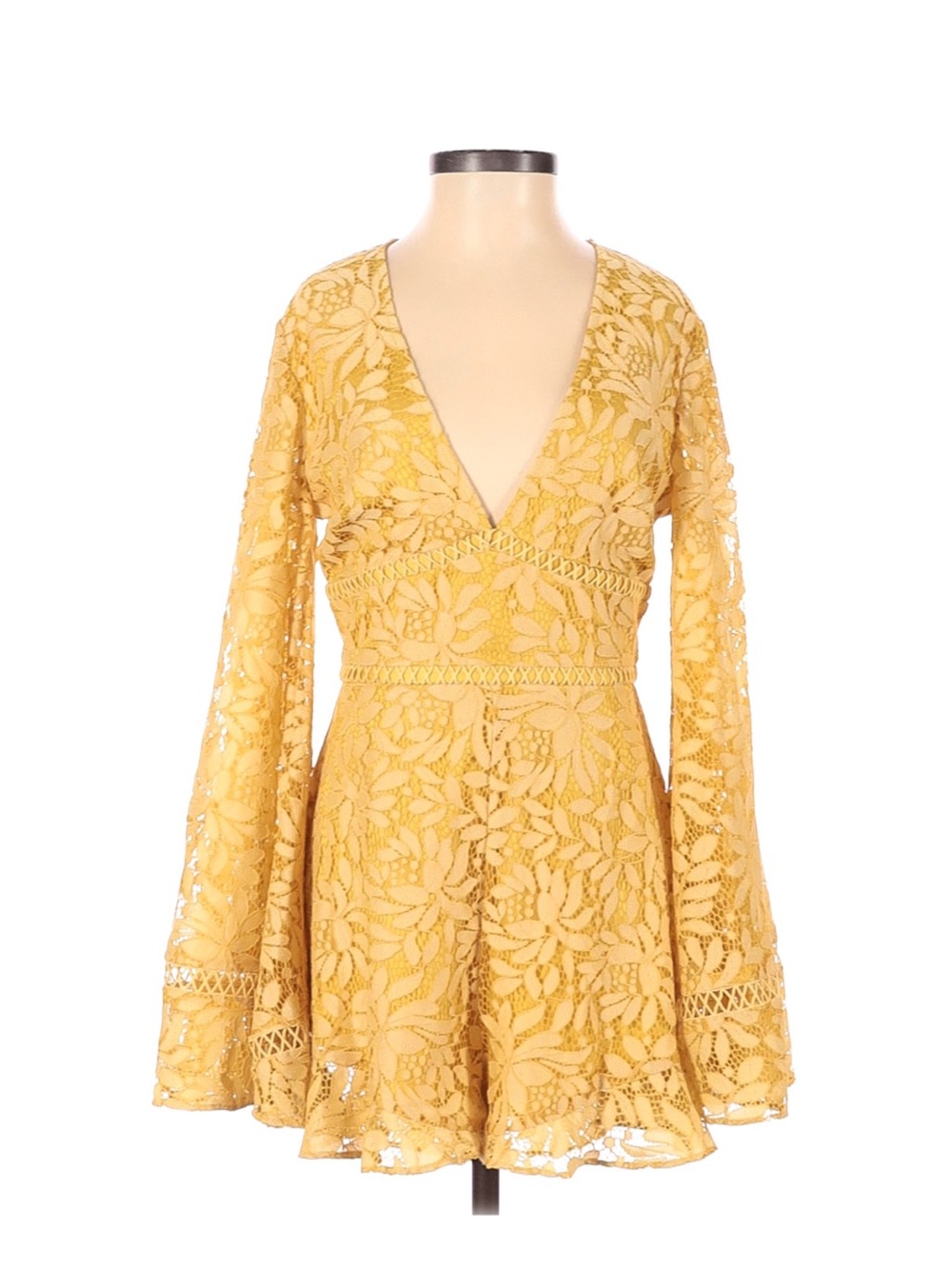 KEEPSAKE the Label Mustard Yellow Lace Long-Sleeve Romper